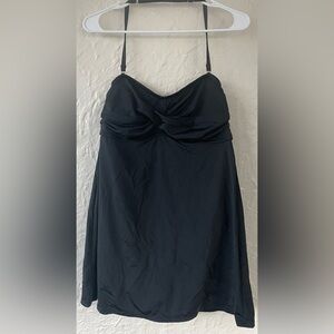NWT Garnet Hill Black Halter Twisted Top One Piece Swim Suit Dress Overlay; 12